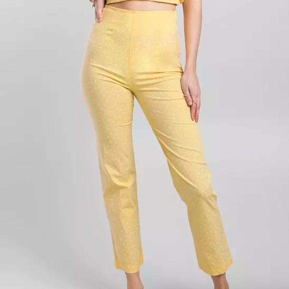 New Billabong Salty Blonde Moonlight Pants Light Yellow White Polka Dot